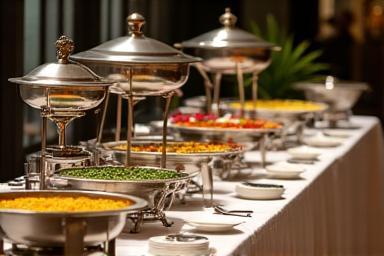 A professional catering setup by Sup Bonda Delights at an event